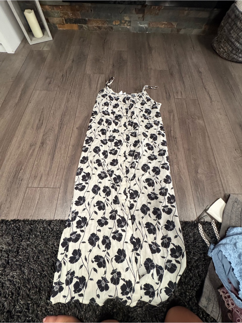 GAP Cream Maxi Dress with Black Floral Print